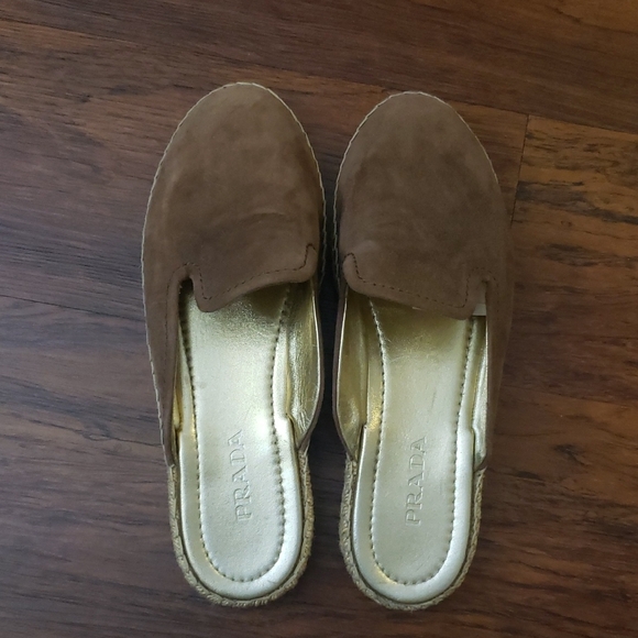 Prada Brown Suede Women's Loafers Mule Espadrille Size 39.5 - Picture 9 of 9